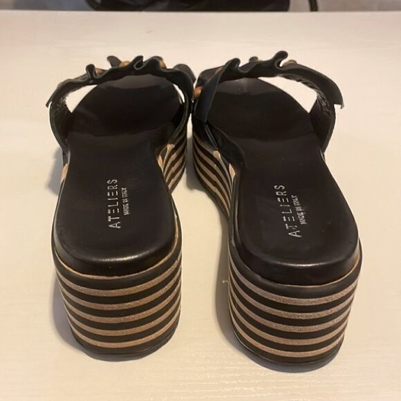 ateliers platform striped ruffle studded leather sandal made in Italy sz 39 - Picture 8 of 14